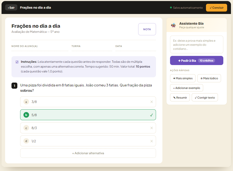 Exemplo de prova gerada na plataforma